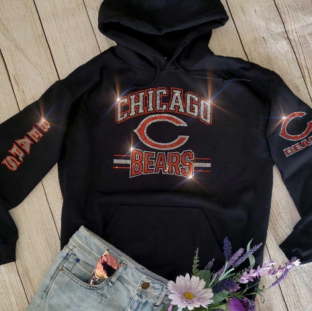 New Chicago Bears Unisex Rhinestone Hoodie Black Sm-XL - Picture 4 of 4